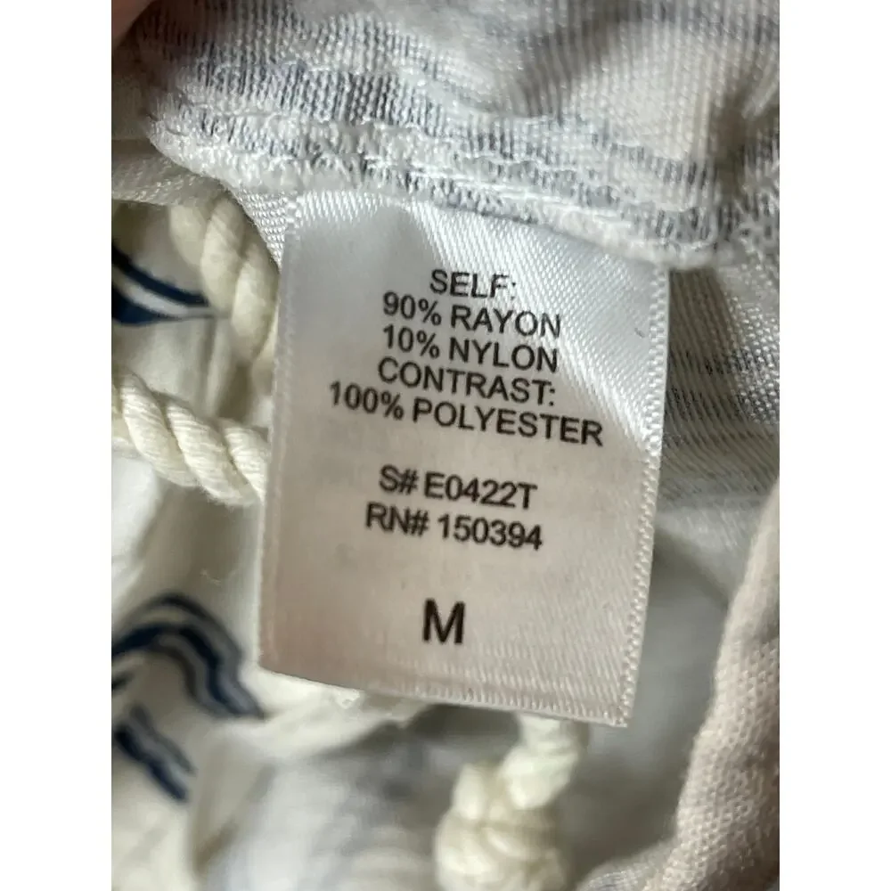 Ecru Lab Off White Blue Stripe Balloon Sleeves Crop Rope Tie Front Shirt Top M - Picture 6 of 7